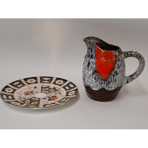 583 - Mid Century Ceramic Jug 17cm high, and a Royal Crown Derby Imari Plate, 22cm dia     (2)