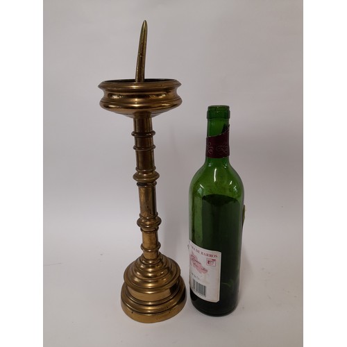 585 - Vintage Brass Pricket Candlestick, 34cm high