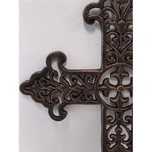 586 - Bronzed cast metal Cross with pierced design, 44cm x 31cm