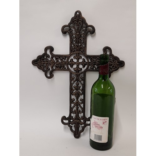 586 - Bronzed cast metal Cross with pierced design, 44cm x 31cm