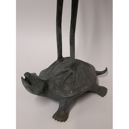 374 - Asian Bronze Crane standing on a Turtle, 54cm high