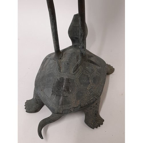 374 - Asian Bronze Crane standing on a Turtle, 54cm high