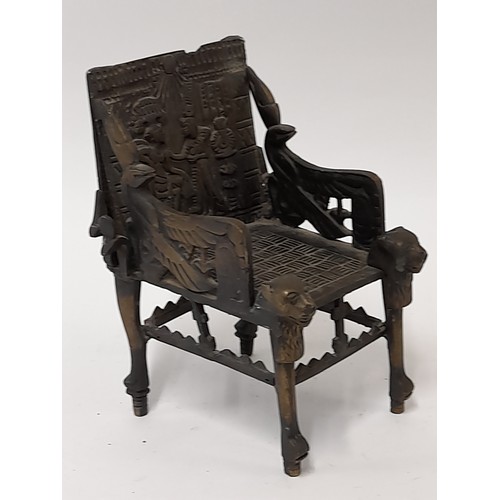 380 - Bronze replica of King Tuts Throne, 17cm high x 13cm wide