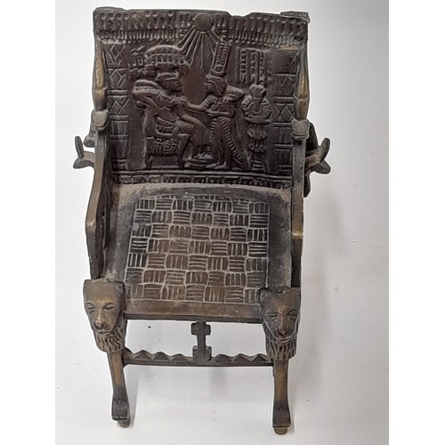 380 - Bronze replica of King Tuts Throne, 17cm high x 13cm wide