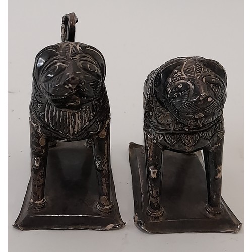 381 - Oriental Silver Foo Dogs, 7cm x 7cm