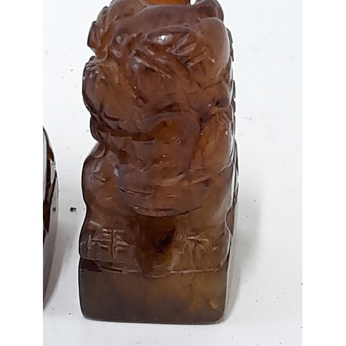 382 - 2 x Hardstone Foo Dogs, 4cm high