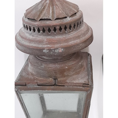 385 - Pair of vintage Copper and Glass Carriage Lamps, 34cm high