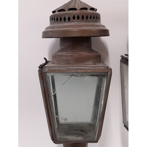 385 - Pair of vintage Copper and Glass Carriage Lamps, 34cm high