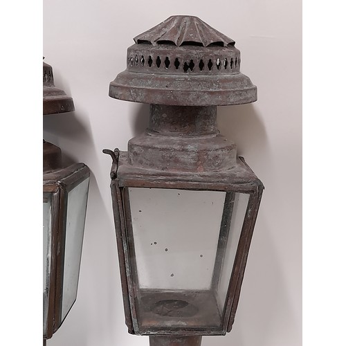 385 - Pair of vintage Copper and Glass Carriage Lamps, 34cm high