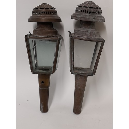 385 - Pair of vintage Copper and Glass Carriage Lamps, 34cm high