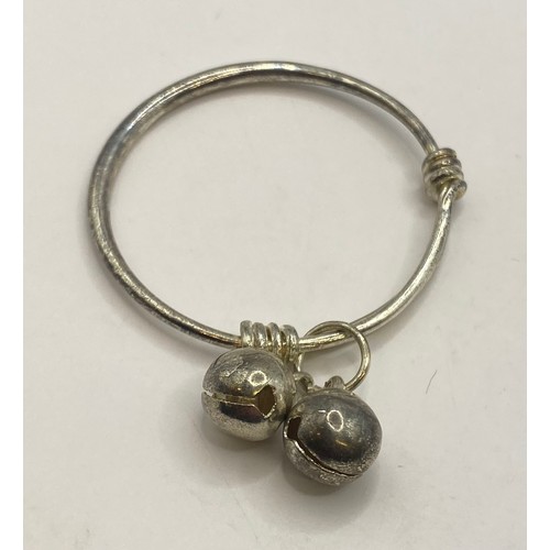 491 - Four Sterling Silver Baby / Child Bangles to Include Bell Rattle and Inscription Examples. Weight 0.... 