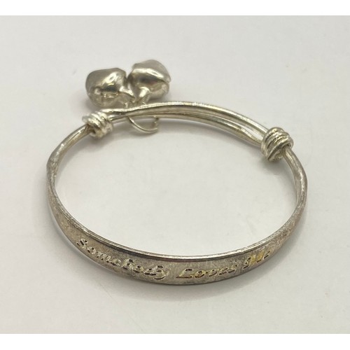 491 - Four Sterling Silver Baby / Child Bangles to Include Bell Rattle and Inscription Examples. Weight 0.... 