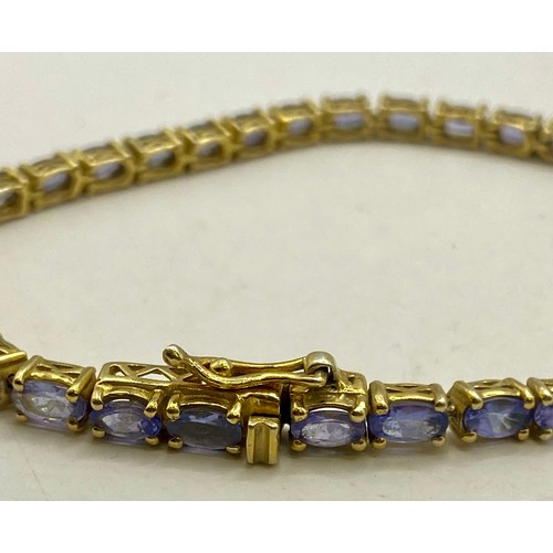 493 - Gold Plated Sterling Silver Mystic Purple Gem Stone Bracelet. Weight 0.326 Oz