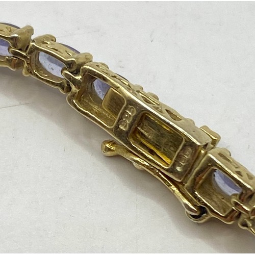 493 - Gold Plated Sterling Silver Mystic Purple Gem Stone Bracelet. Weight 0.326 Oz