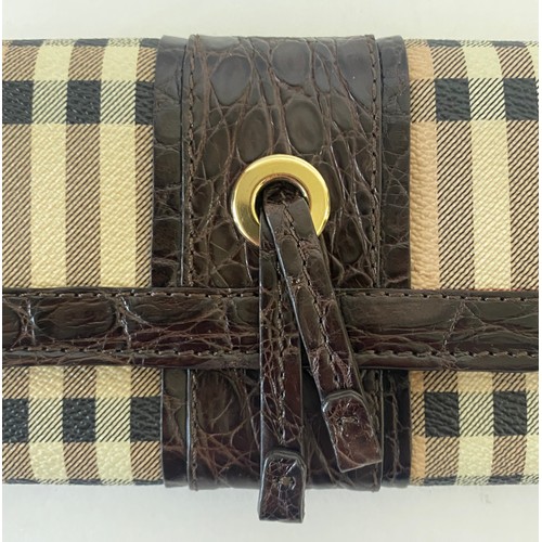 509 - Genuine Burberry London Burberry Check and Leather Purse. Roughly 20cm x 10cm