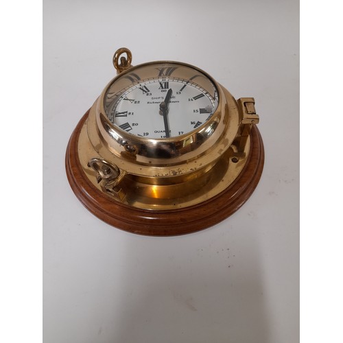 389 - Brass Ships Bulkhead Clock with Modern Battery Movement