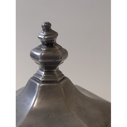 392 - Antique Continental Pewter Tobacco Jar on three feet, 16cm high x 15cm wide