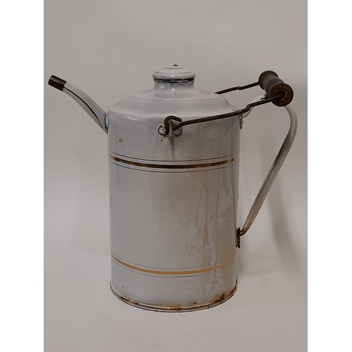 397 - Antique White Enamel 4l fuel Canister with swing handle