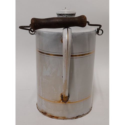 397 - Antique White Enamel 4l fuel Canister with swing handle