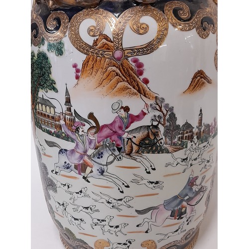 400 - Decorative Large Chinese Vase Depicting Hand Painted European Hunting Scenes, 47cm high