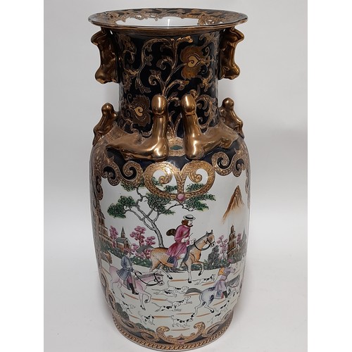 400 - Decorative Large Chinese Vase Depicting Hand Painted European Hunting Scenes, 47cm high