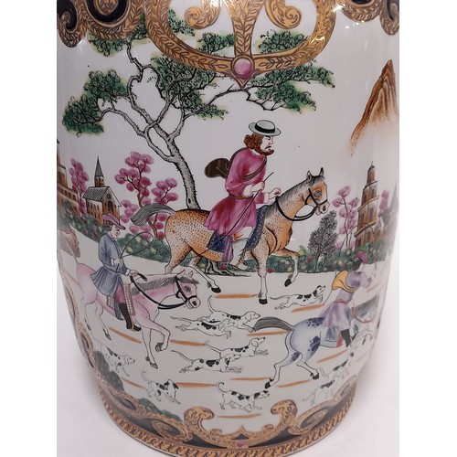 400 - Decorative Large Chinese Vase Depicting Hand Painted European Hunting Scenes, 47cm high