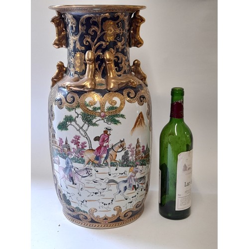 400 - Decorative Large Chinese Vase Depicting Hand Painted European Hunting Scenes, 47cm high