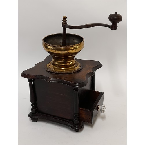 515 - Vintage wood and Brass Coffee Grinder, 30cm high