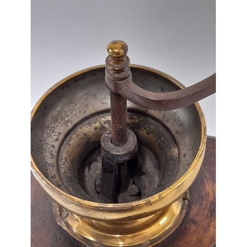 515 - Vintage wood and Brass Coffee Grinder, 30cm high