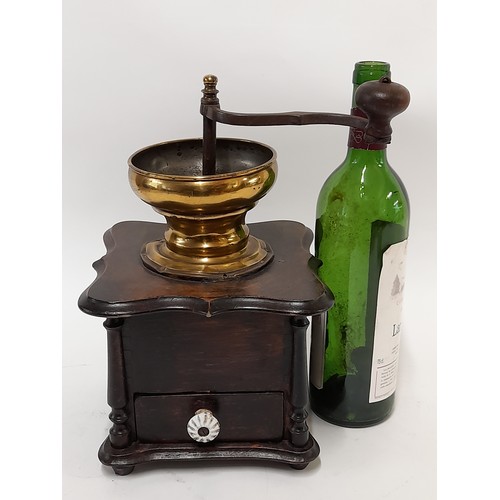 515 - Vintage wood and Brass Coffee Grinder, 30cm high