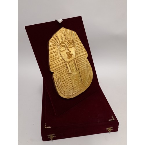 516 - Boxed Ceramic gold Colour painted King Tut Plaque, 25cm x 33cm