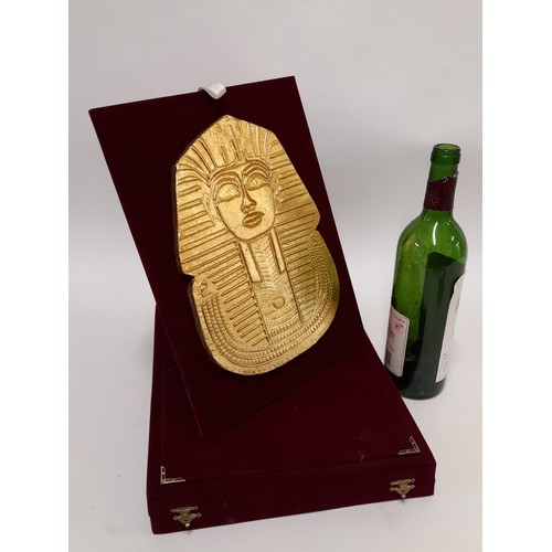 516 - Boxed Ceramic gold Colour painted King Tut Plaque, 25cm x 33cm