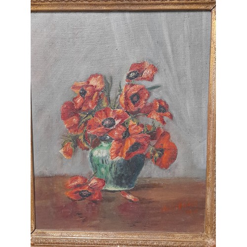 517 - Framed Oil on Board still life, signed and dated lower right, 38cm x 45cm