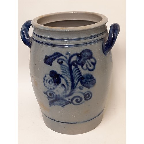 603 - Large 2 handle stoneware container, 38cm x 32cm