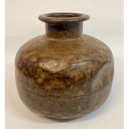 522 - Vintage Indian Iron Water Pot. 25cm Height. 24cm Diameter