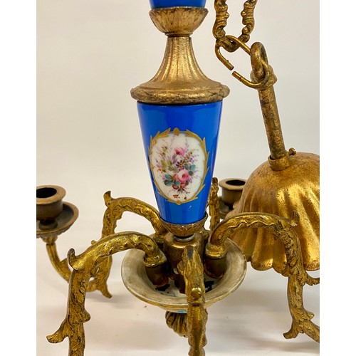 526 - Antique  Sevres (Double LL Mark) 5 Branch Ormolu Candle Chandelier 72cm x 33cm