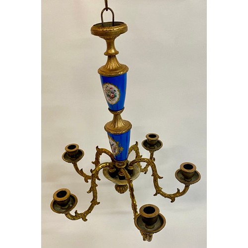 526 - Antique  Sevres (Double LL Mark) 5 Branch Ormolu Candle Chandelier 72cm x 33cm