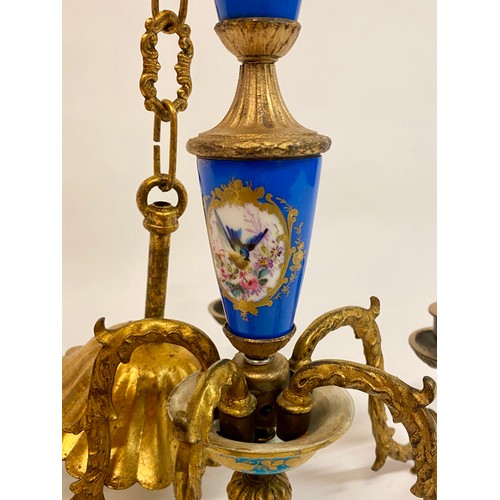 526 - Antique  Sevres (Double LL Mark) 5 Branch Ormolu Candle Chandelier 72cm x 33cm