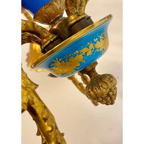 526 - Antique  Sevres (Double LL Mark) 5 Branch Ormolu Candle Chandelier 72cm x 33cm