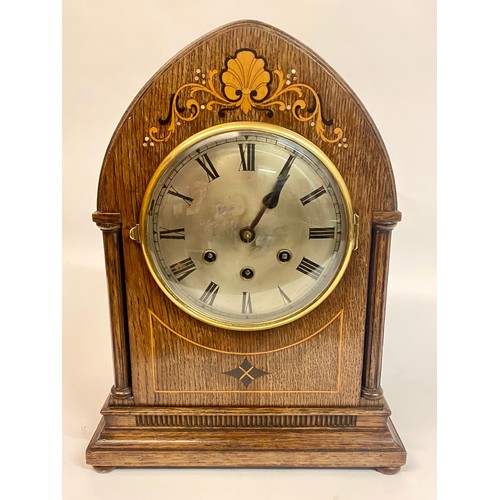 600 - C.1880 Gustav Becker Oak Lancet Clock. Westminster Chimes Striking on 5 Bars 37cm x 28cm x 18cm