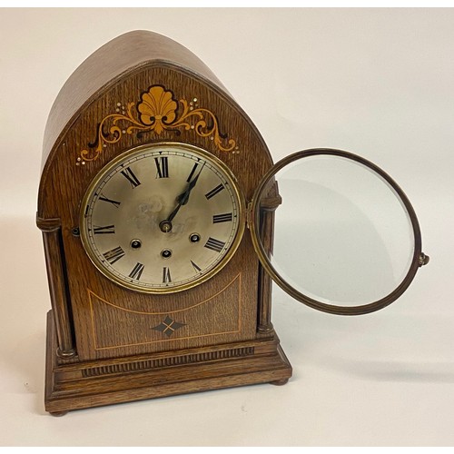 600 - C.1880 Gustav Becker Oak Lancet Clock. Westminster Chimes Striking on 5 Bars 37cm x 28cm x 18cm