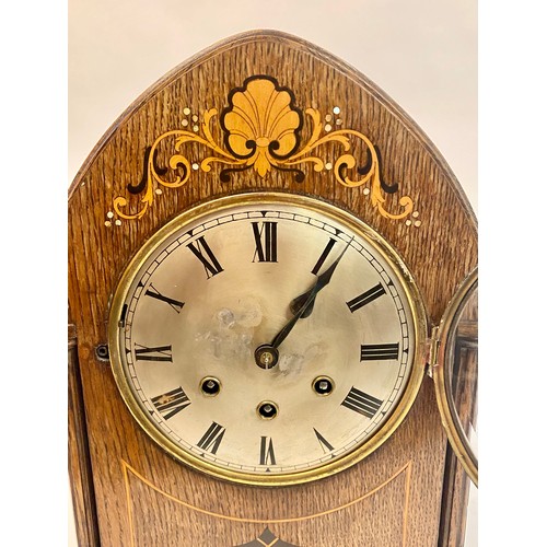 600 - C.1880 Gustav Becker Oak Lancet Clock. Westminster Chimes Striking on 5 Bars 37cm x 28cm x 18cm