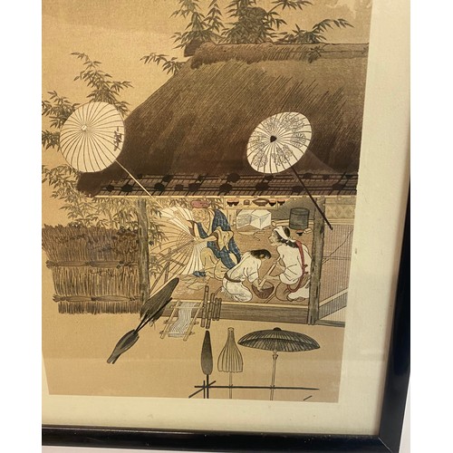 530 - Pair of Japanese Woodblock Prints by Takakane Fujiwara. The Umbrella Maker and Farmers Rest. From th... 