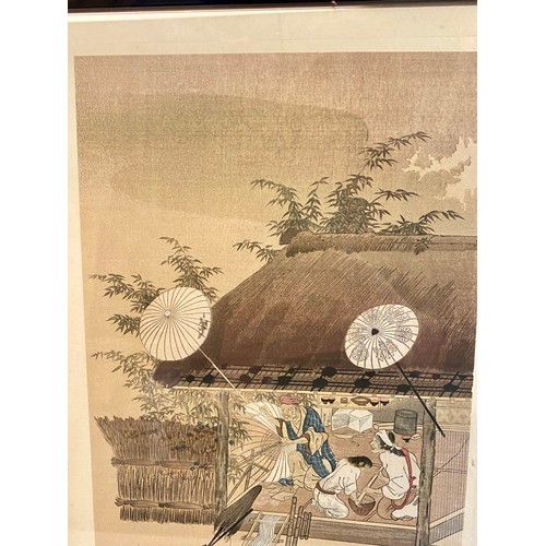 530 - Pair of Japanese Woodblock Prints by Takakane Fujiwara. The Umbrella Maker and Farmers Rest. From th... 