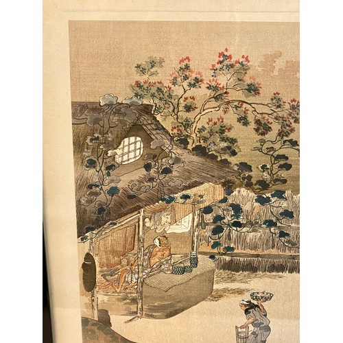 530 - Pair of Japanese Woodblock Prints by Takakane Fujiwara. The Umbrella Maker and Farmers Rest. From th... 