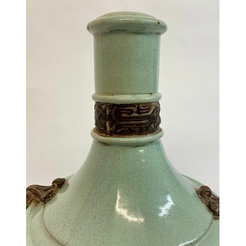 531 - 1960’s Ugo Zaccagnini - Italian Ming, Celadon and Bronze Colourway, Large Bottle Form Ceramic Lamp B... 