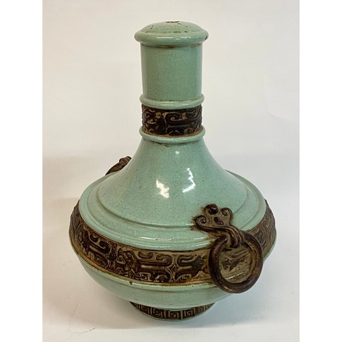 531 - 1960’s Ugo Zaccagnini - Italian Ming, Celadon and Bronze Colourway, Large Bottle Form Ceramic Lamp B... 