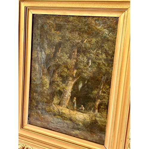 433 - Gilt wooden frame continental oil on canvas of a woodland scene set in deep guilt frame 70cm x 60cm