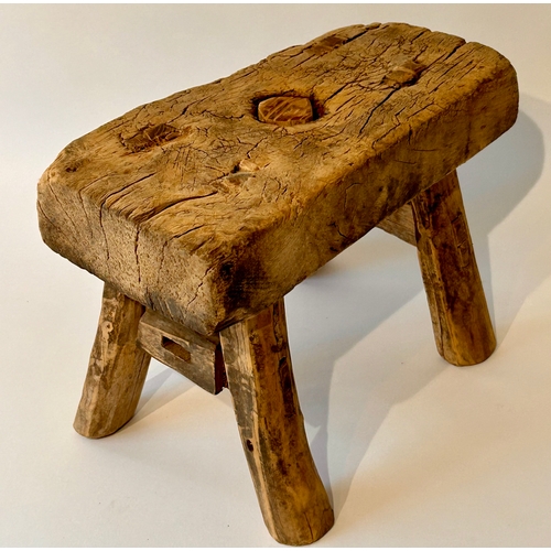 439 - Small Rustic Wooden Stool. 30cm x 19xm x 21cm.