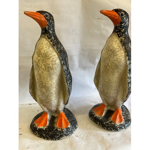 536 - A Pair Of Vintage French Recon Concrete Garden Penguin Figures .67 cms High (2)